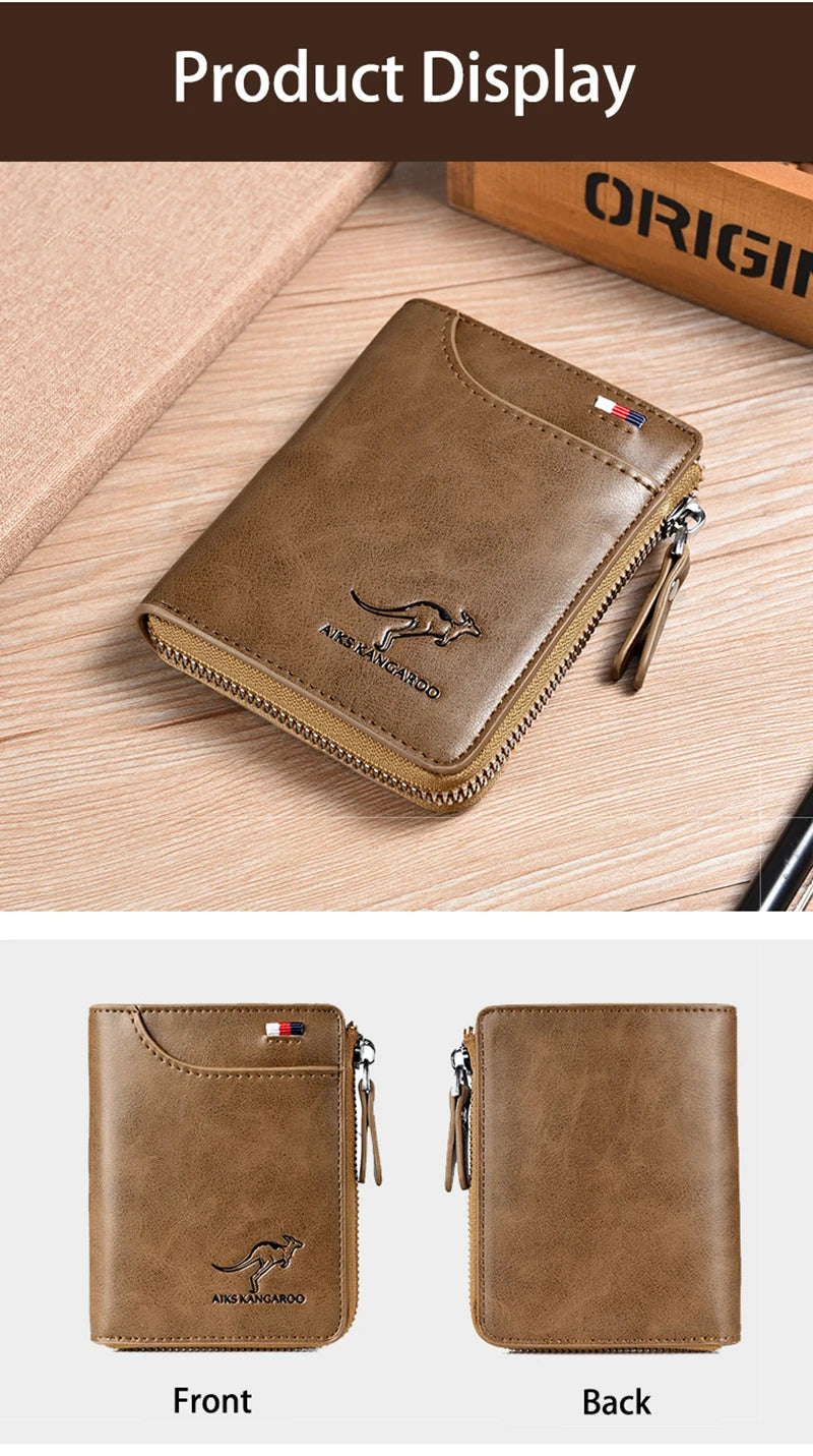 Men's Wallet PU Leather Business Card Holder Zipper Purse for Men RFID Protection Purses Luxury Designer Money Bag Male Gift