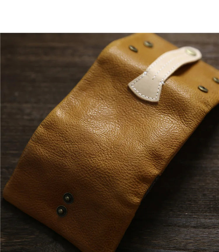 2025 Handmade Wallet Men's Short Leather Triple Fold Money Clip Cowhide Youth Buckle Student Vertical Vegetable Tanned Leather
