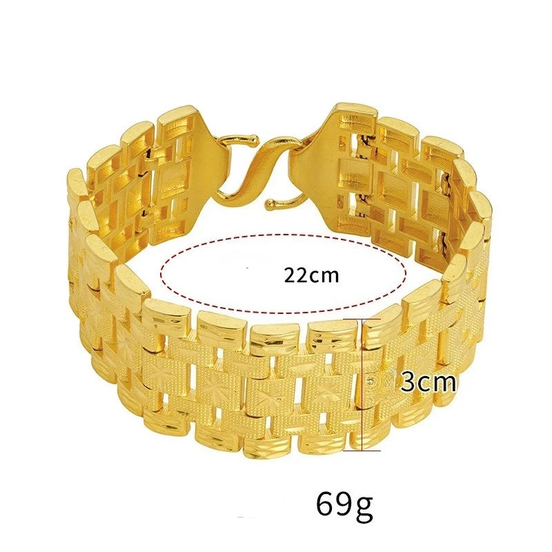 Real Gold Color Watch Chain Bracelet for Women Men Pure Adjustable Trendy Laser Chain for Women Fine Jewelry Gifts