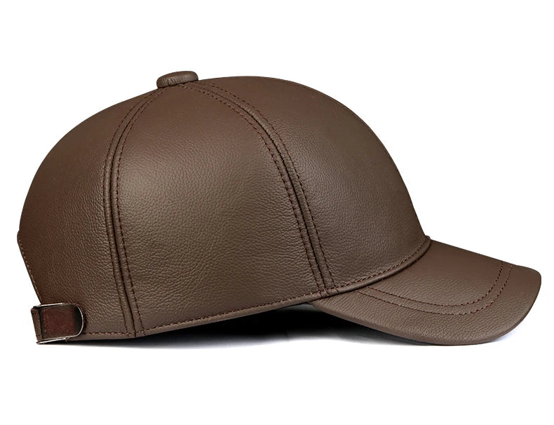 Warm Hat Man 2024 Winter Genuine Leather Baseball Caps Male Casual Cowhide Belt Ear Protect Sport Hockey Hunt Flight Casquette