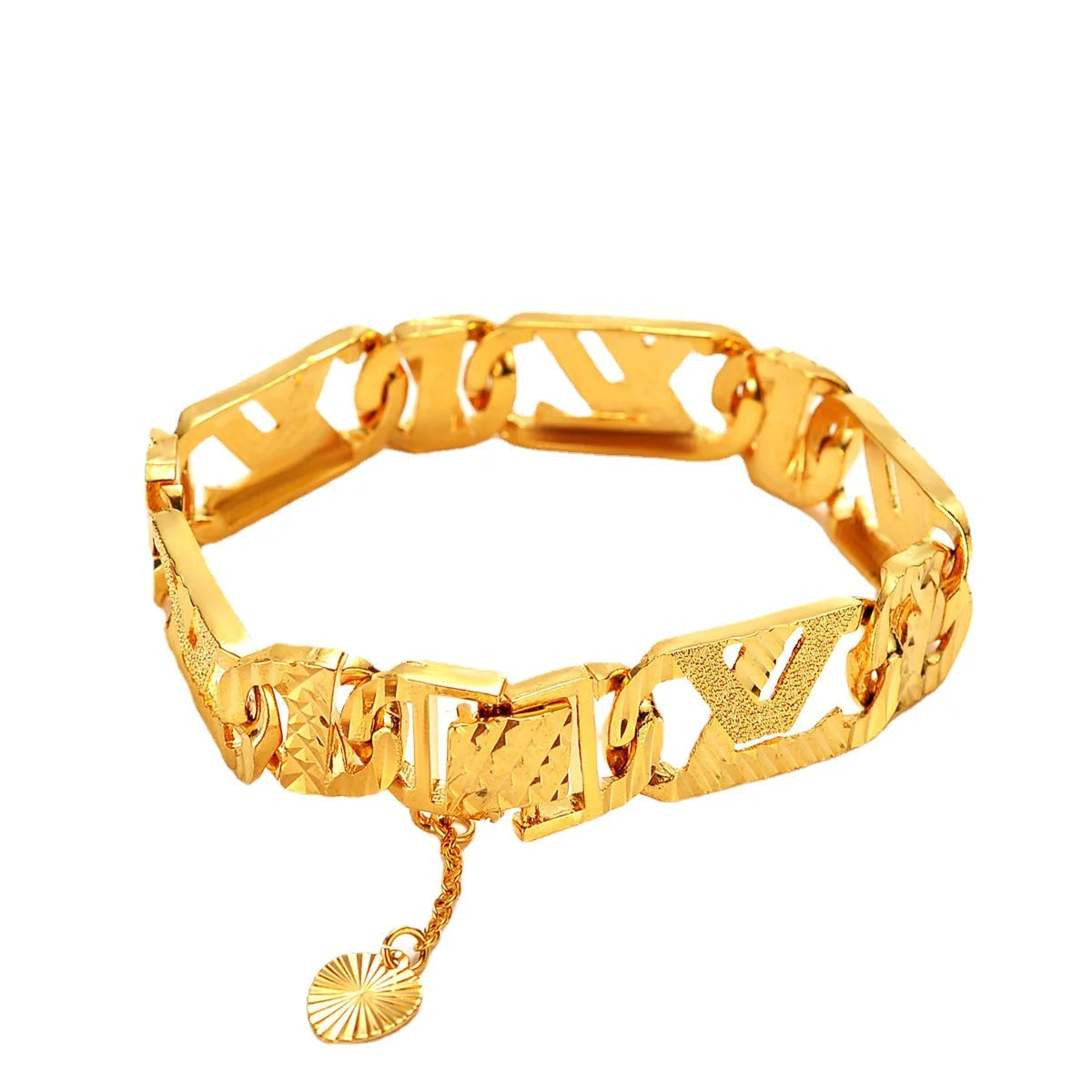 ShinyGoldAU999 gold bracelet men's wide version fashionable personality 24K gold jewelry wrist chain atmospheric real gold watch