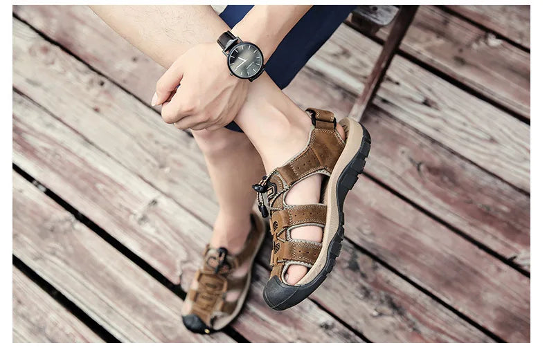 Men Sandals Summer New Large Size Outdoor Casual Beach Shoes Anti Slip Durable Breathable Toe Cover Sandals244