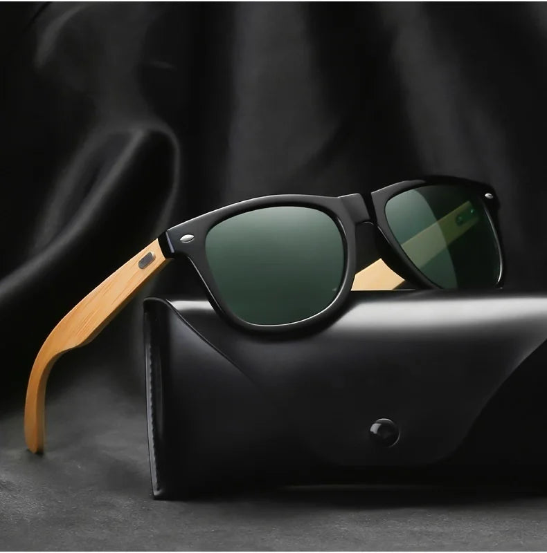 Fashionable Bamboo Wood Sunglasses Men Women Classic Square Vintage Driving Sun Glasses Black Fishing Eyewear UV400 Eyepieces