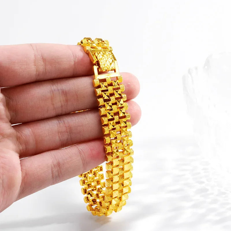 Premium9999 gold bracelet  pure gold mens real gold wrist chain fashionable and atmospheric24K watch buckle watch chainValentine
