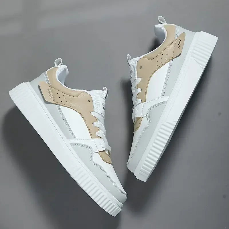 White Sneakers for Men New Casual Shoes PU Leather Tennis Shoe Non Slip Athletic Shoes Breathable Comfort Walking Shoes