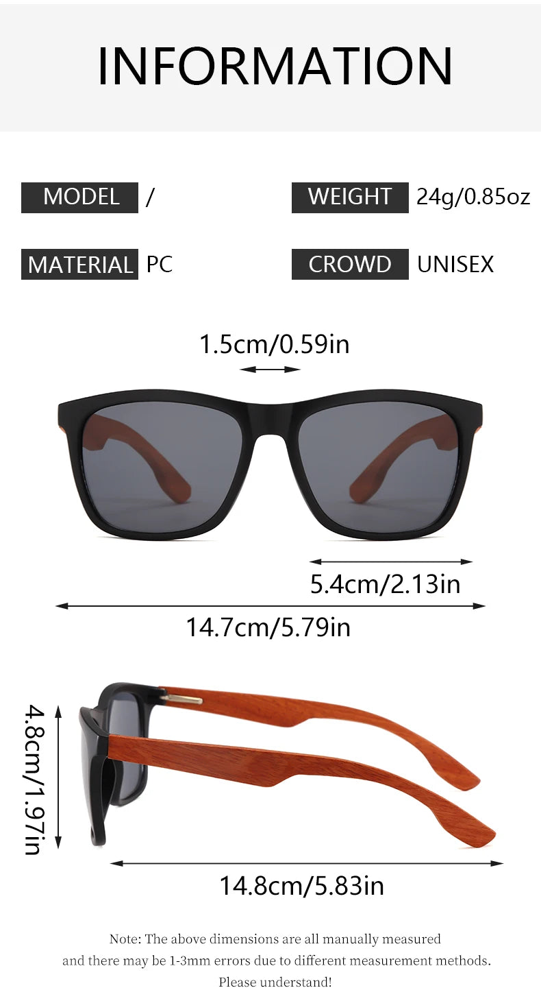 Wooden Square Sunglasses Women Men Vintage Fashion Luxury Sun Glasses Fishing Driving Eyeglas Lady Man UV400 Protective Glasses