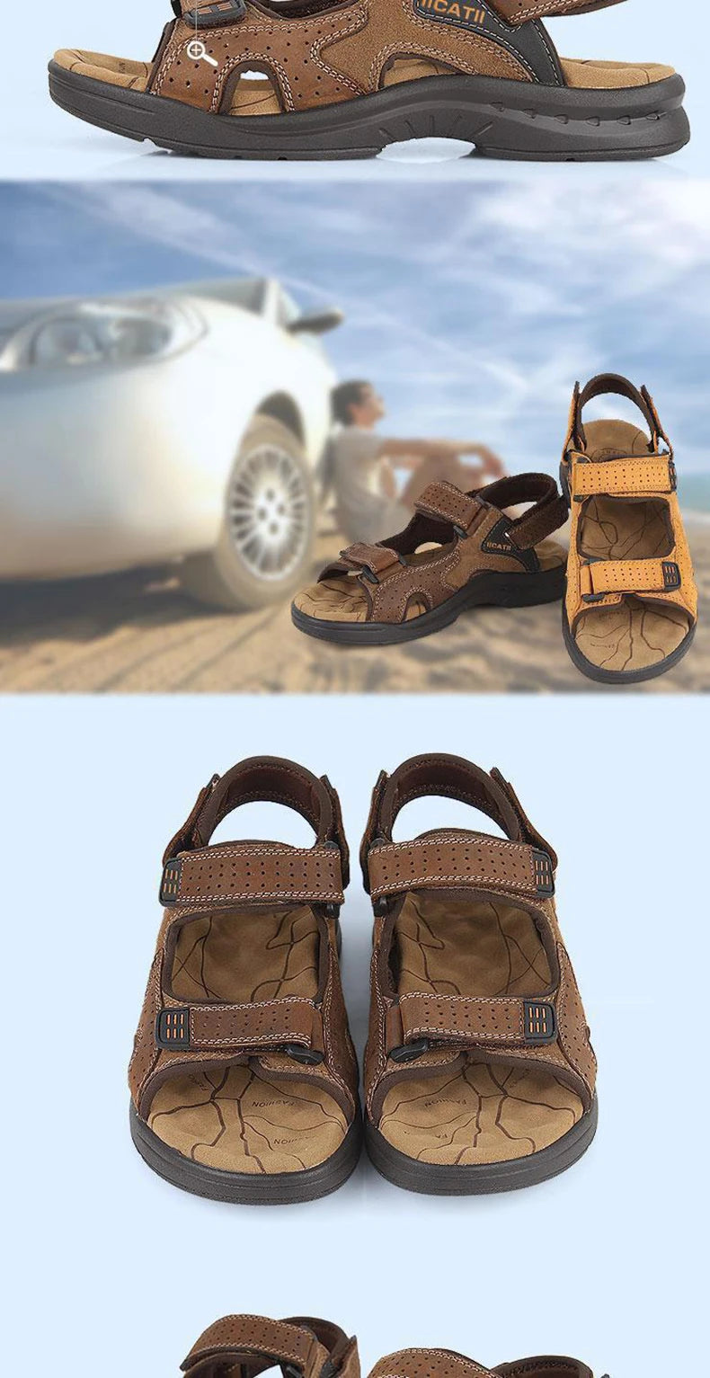 New Brand Classic Mens Sandals Summer Genuine Leather Sandals Men Outdoor Casual Lightweight Sandal Fashion Men Sneakers BigSize