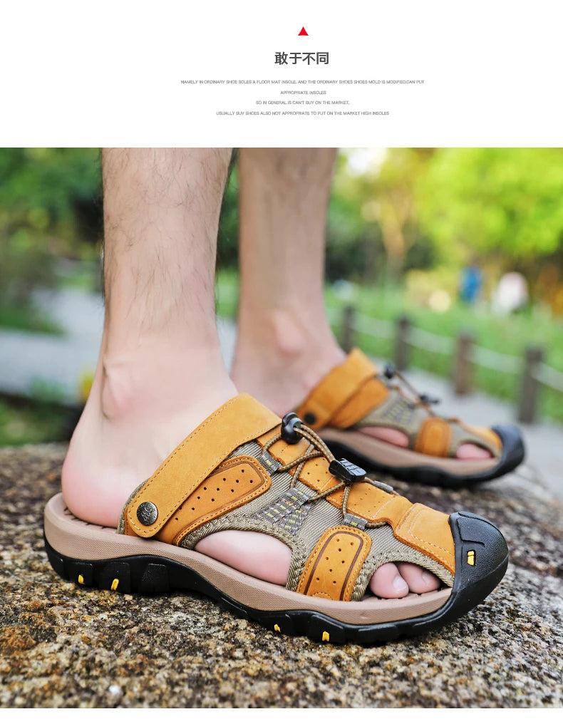 Genuine Leather Men Shoes 2023 Summer New Men's Beach Sandals Classic Men Outdoor Casual Sandals Slippers Plus Size 38-47