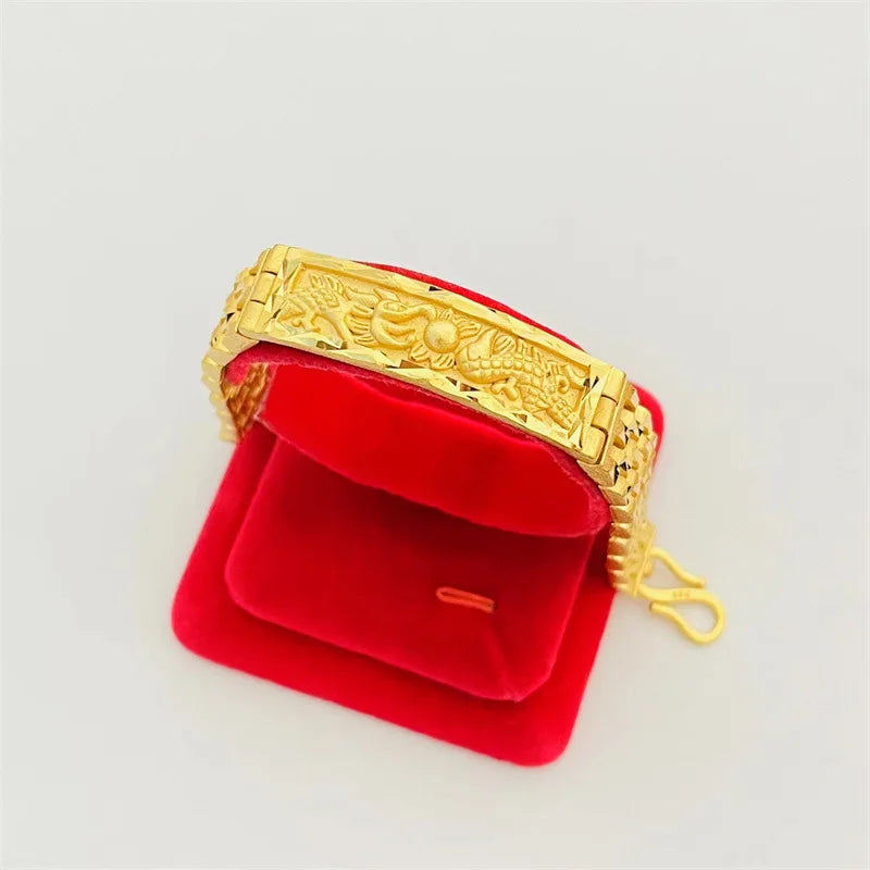 Fashion 14K Gold Bracelet for Men Father Bro Fine Jewelry Luxury Dragon Card Watch Chain Bracelet Not Fade Fine Jewelry Gifts