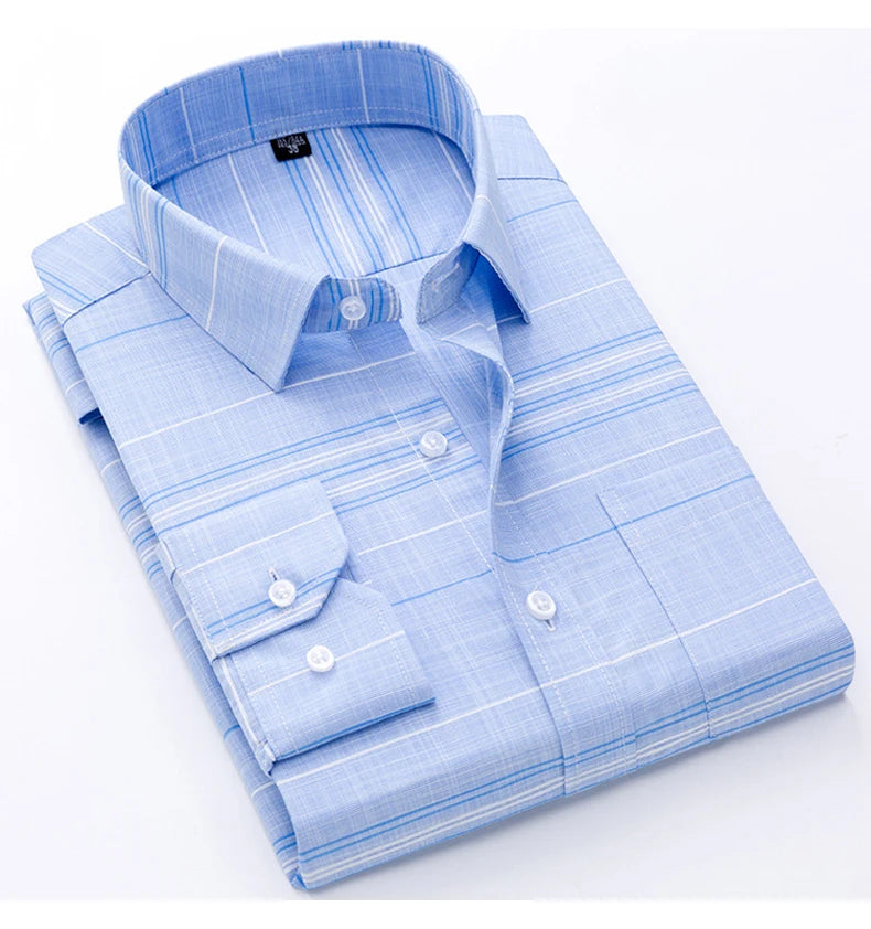 New Cotton High Quality Luxury Original Men's Long Sleeves Social Formal Elegant Shirts for Men Striped Casual Designer Clothes