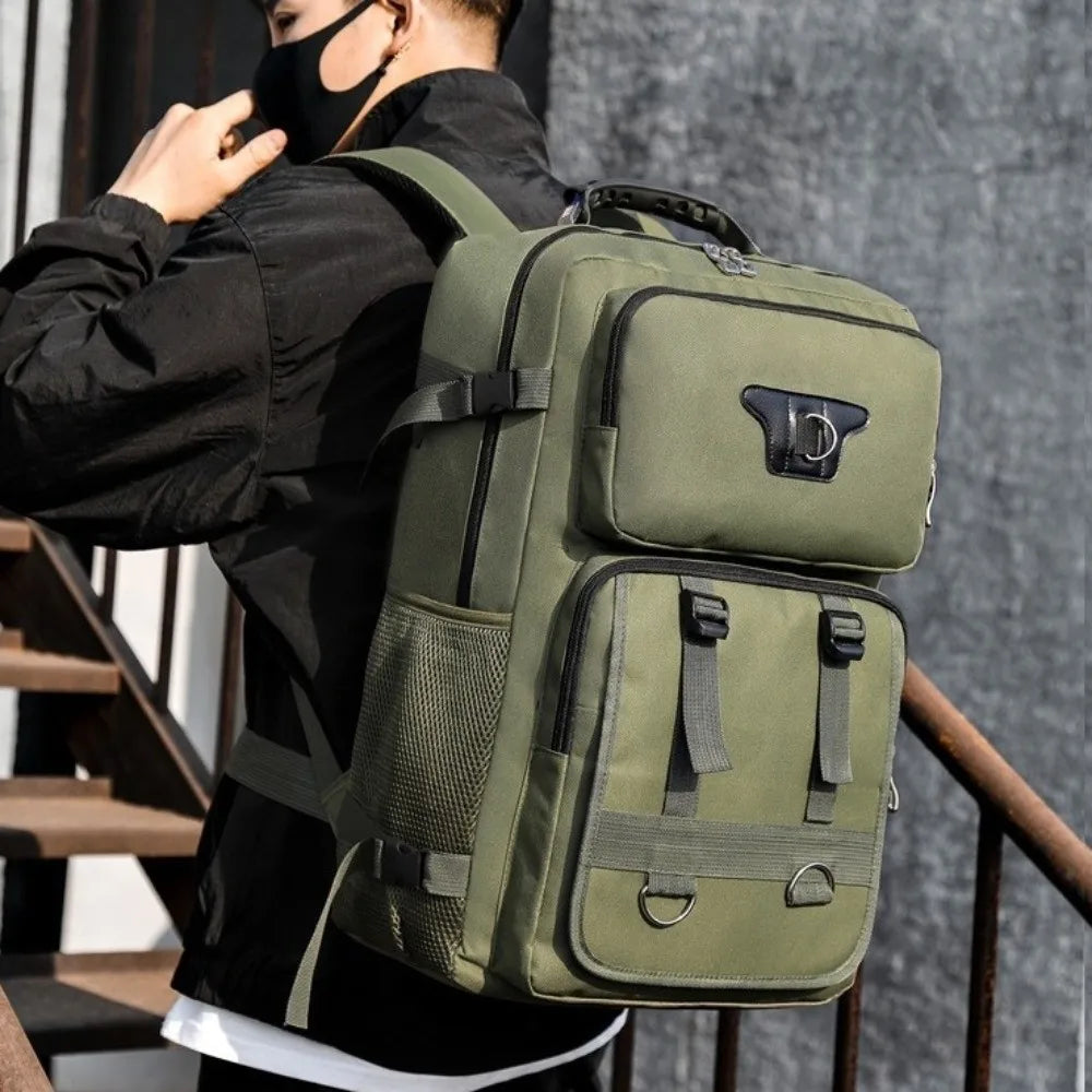 60L Men's Backpack Large Capacity Waterproof Travel Backpack Multi Buckle Wear-resistant Commuting Bag Hiking