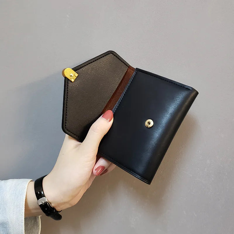 New Leather Women's Wallet Fashionable Three Fold Simple Black High-quality Soft Leather Wallet Leather Small Coin Pocket