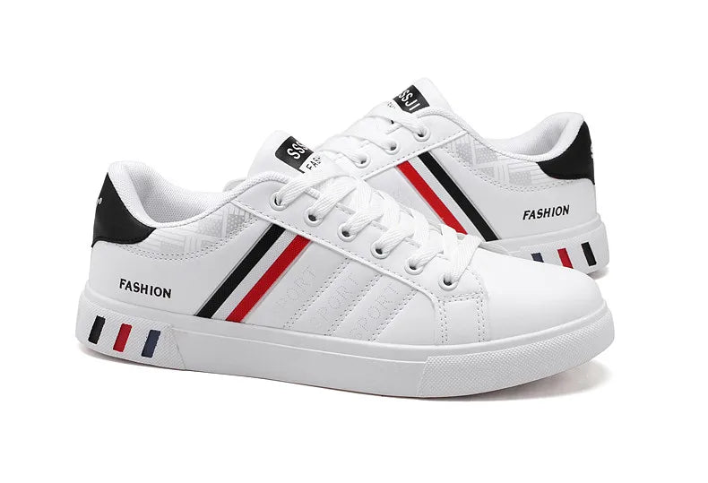 Men's Casual Sports Shoes for Men Lightweight PU Leather Sneakers  Breathable Mens Flat WhiteTennis Shoes