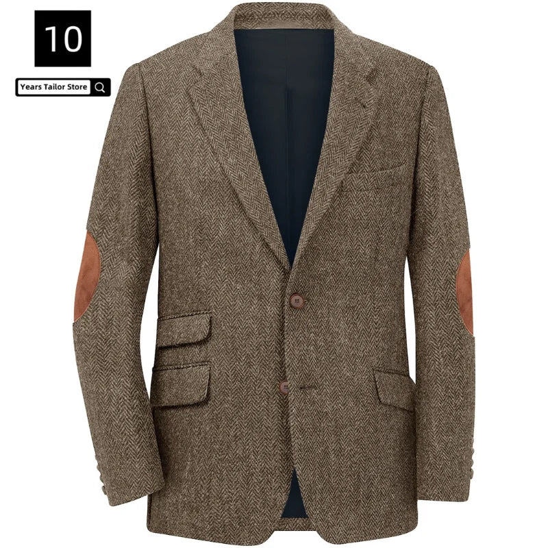 Men's Blazer Herringbone Single Breasted Casual Elegant Man Suit Jackets Coat Men's Stage Clothing Clothing-for-men Male Clothes