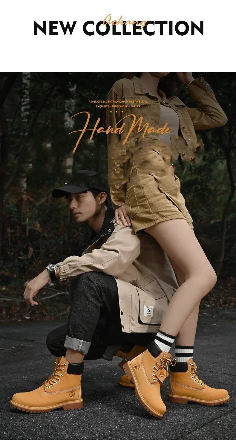 Men Boots High Top Boots Men's Leather Shoes Winter Fashion Plush Warm Shoes Outdoor Sneakers Lace Up Non-Slip Ankle Boots Male