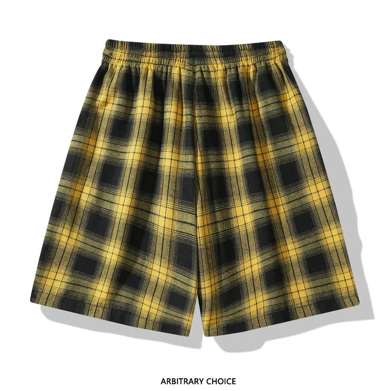 2025 Men's Shorts Checkered Printed Home Casual Pants Breathable Summer Street Wear Combination with Flat Corner Design