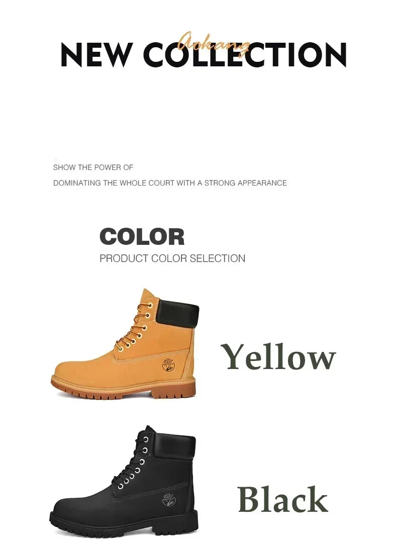 Men Boots High Top Boots Men's Leather Shoes Winter Fashion Plush Warm Shoes Outdoor Sneakers Lace Up Non-Slip Ankle Boots Male