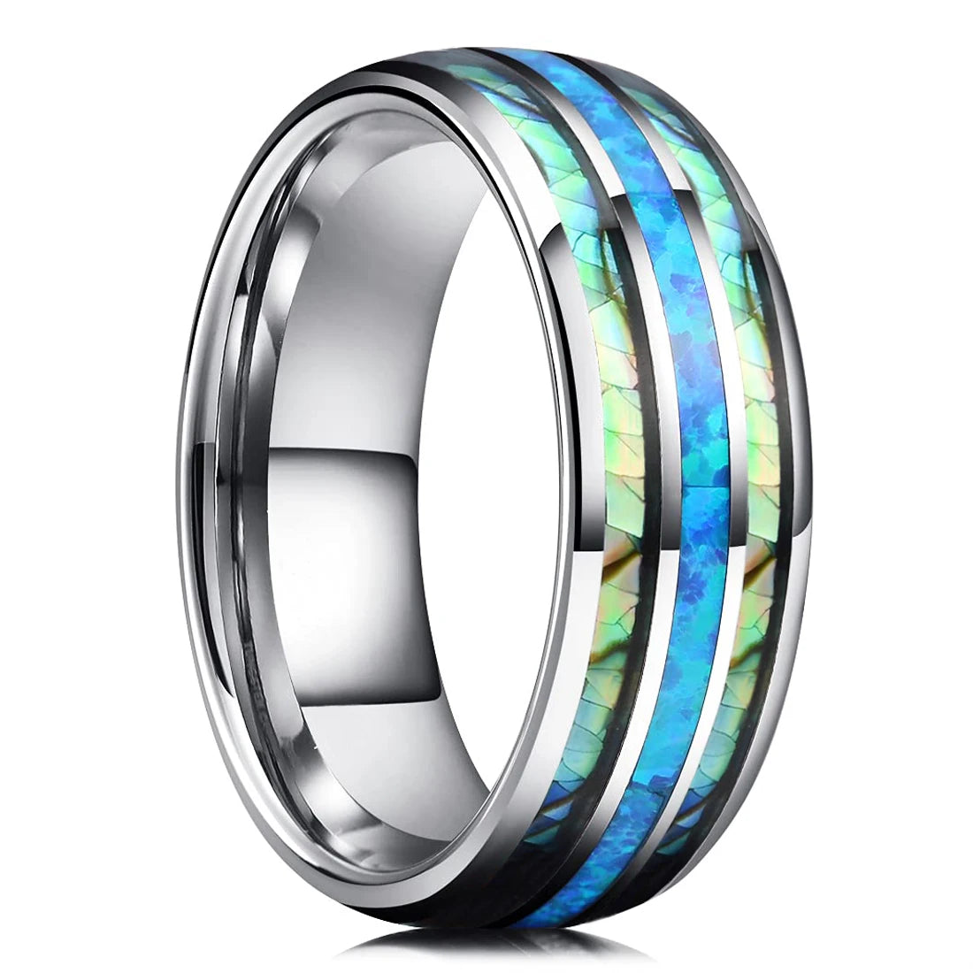 8mm Blue Turquoise Inlay Stainless Steel Ring for Men Vintage Wedding Band Engagement Jewelry Wedding Jewelry Drop Shipping