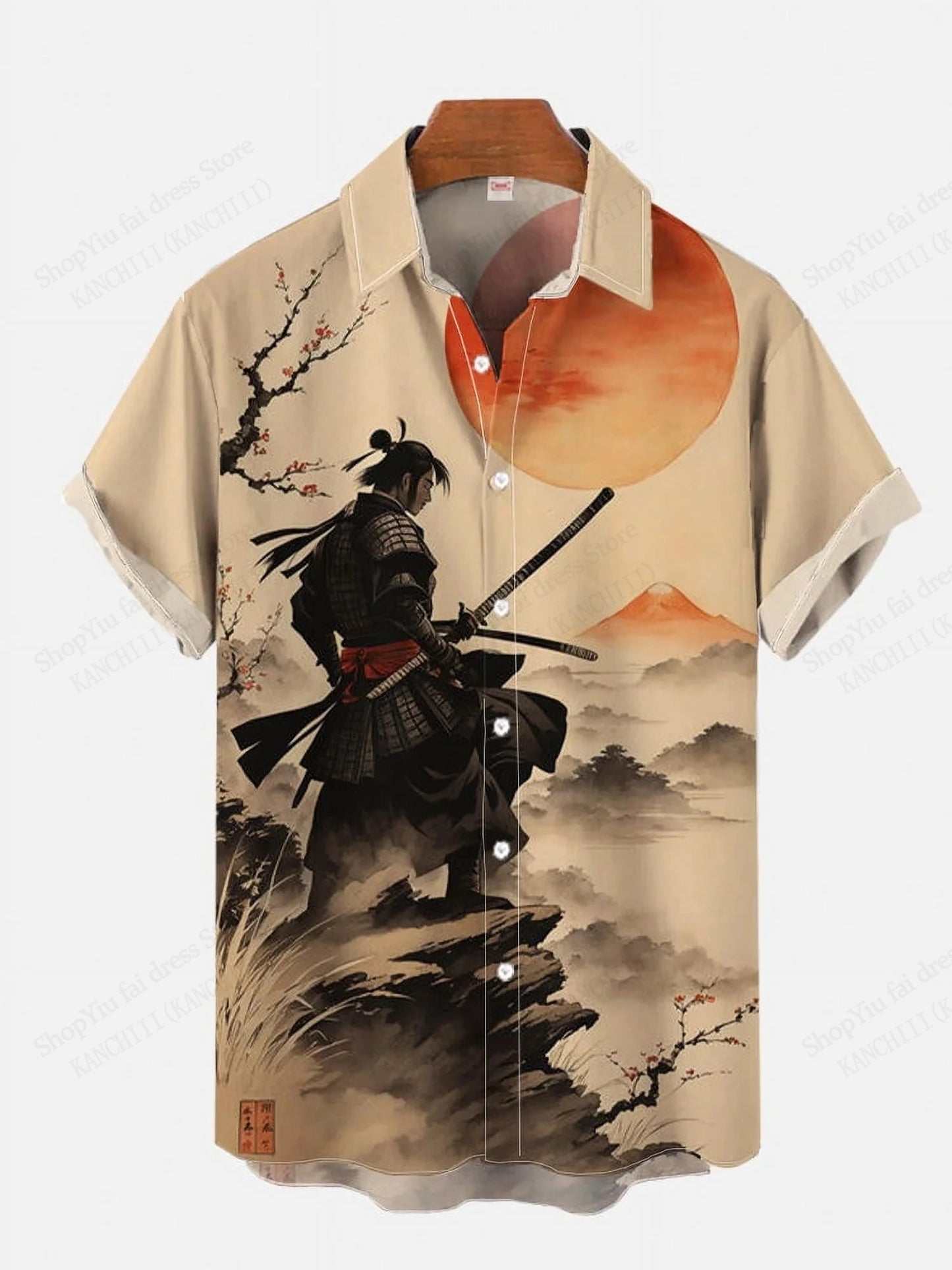 Japanese Style Samurai Cat 3d Print Hawaiian Shirt Men Women Fashion Short Sleeve single-breasted Casual Beach Shirts Men blouse