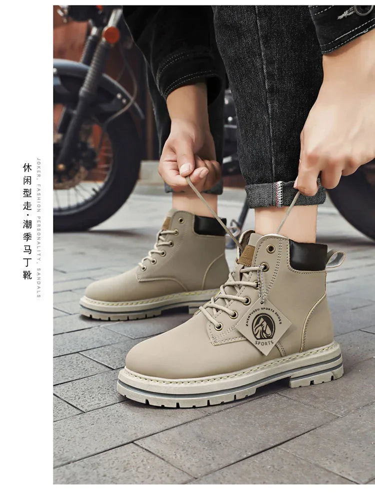 Men's Footwear Resistant Waterproof High-top Motorcycle Boots Soft Bottom Work Clothes Anti-slip Yellow Boots Men Cowboy Boots