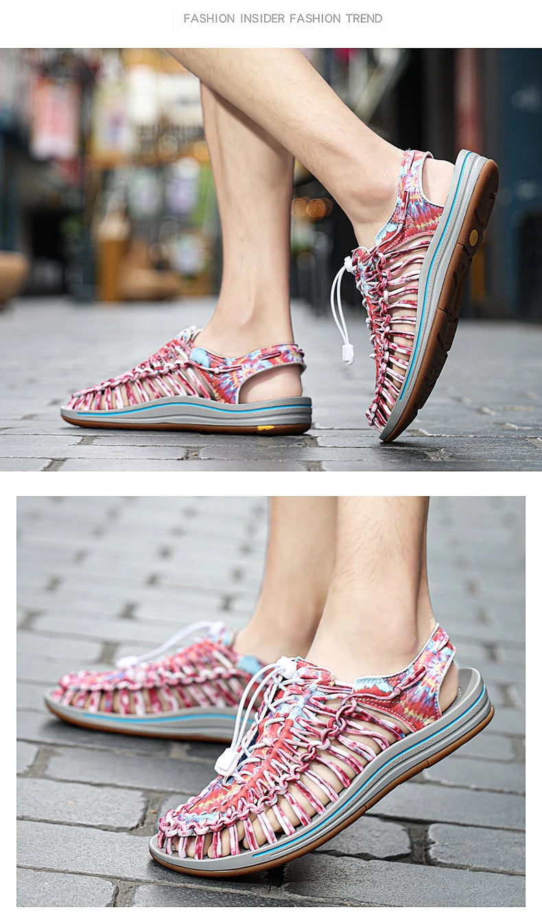 Summer Men Sandals Weaving Design Beach Sandals Breathable Casual Flat Roman Mens Shoes Outdoor Couples Sandals