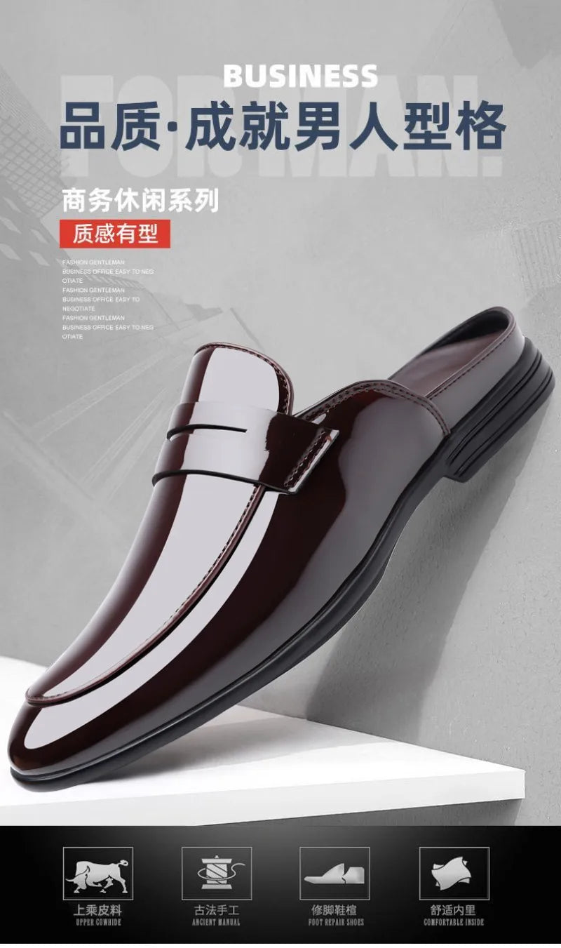 Brand Men's Shoes Luxury Leather Slippers Fashion Baotou Half Slippers for Men Business Dress Slippers Casual Loafers Man Shoes