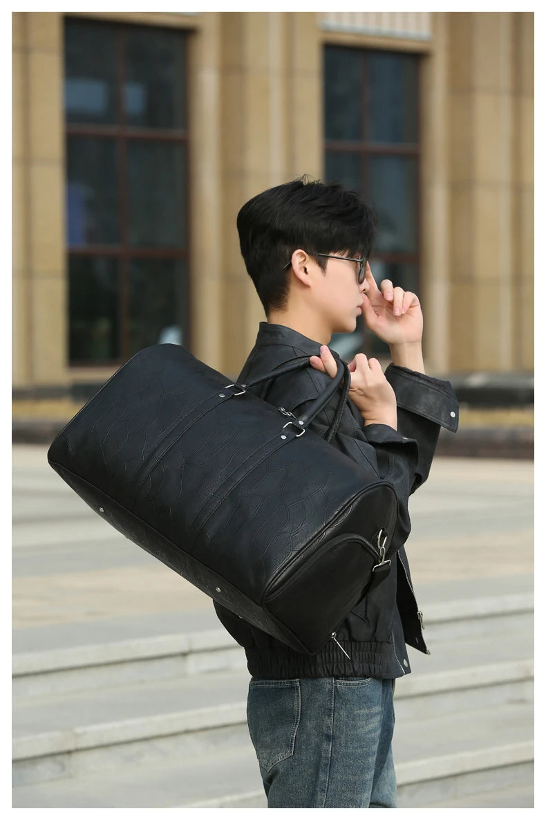 Soft Leather Travel Bag Large Capacity Fashion Weekend Bag Handle Bag Lightweight Sports Gym Bag With Separate Shoe Compartment