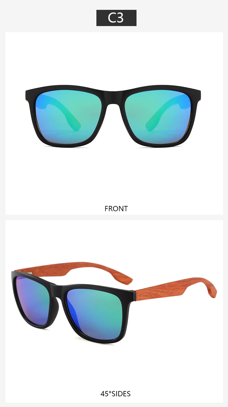 Wooden Square Sunglasses Women Men Vintage Fashion Luxury Sun Glasses Fishing Driving Eyeglas Lady Man UV400 Protective Glasses