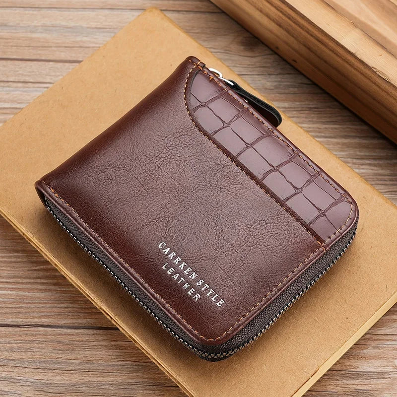 Leather Men's Wallet Luxury Mens Purse Male Zipper Card Holders With Coin Pocket Rfid Wallets Gifts For Men Money Bag