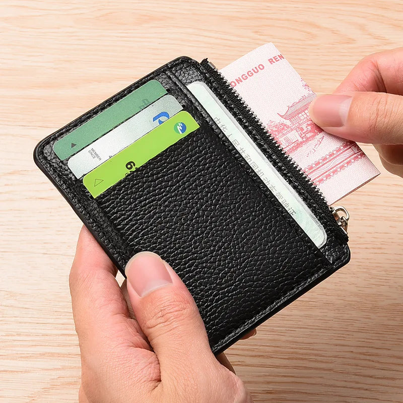 Slim Leather Wallet for Men Multi Slot Card Holder with Coin Pocket Black Brown Business Purse