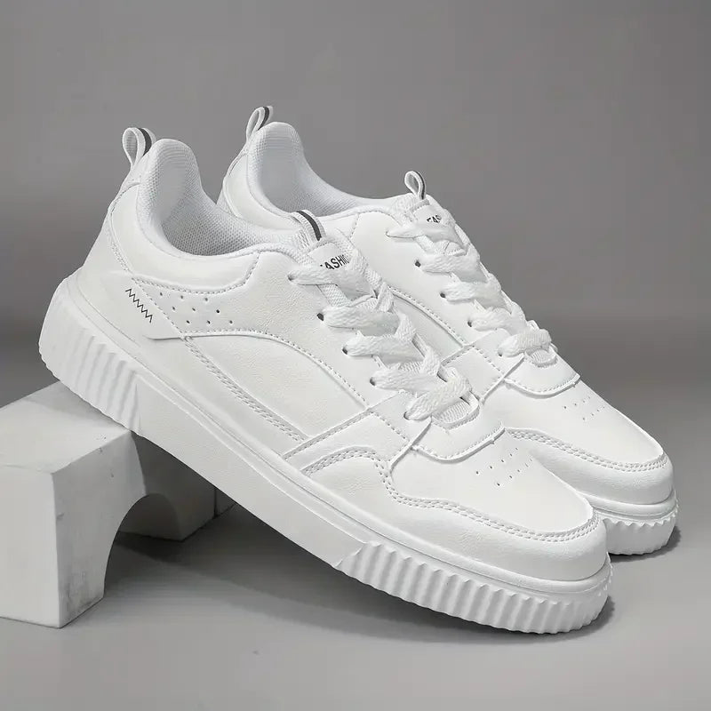 White Sneakers for Men New Casual Shoes PU Leather Tennis Shoe Non Slip Athletic Shoes Breathable Comfort Walking Shoes