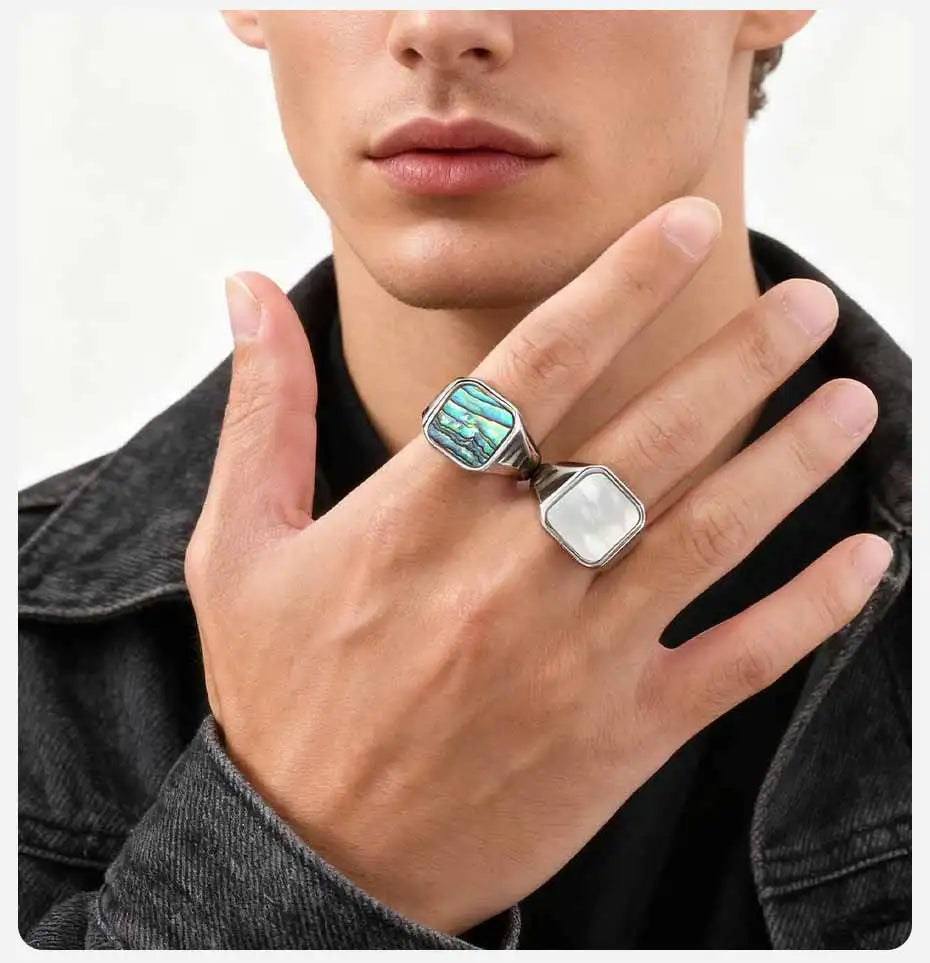 Vnox Punk Square Signet Ring for Men Boys, 17mm Wide Silver Color Stainless Steel Finger Rings, Hip Hop Party Jewelry Gifts