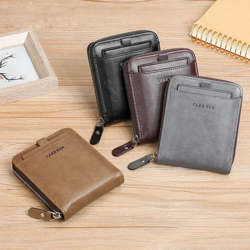 Men's Wallet Made of Leather Wax Oil Skin Purse for Men Coin Purse Short Male Card Holder Wallets Zipper Around Money Bag
