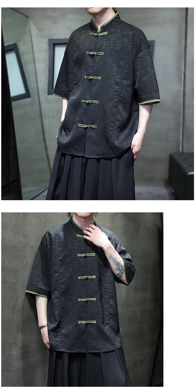 Chinese Shirts for Men Short Sleeve Streetwear Shirts Casual Knot Button Down Shirts Summer Beach Hawaiian Shirt for Men XXXXXL