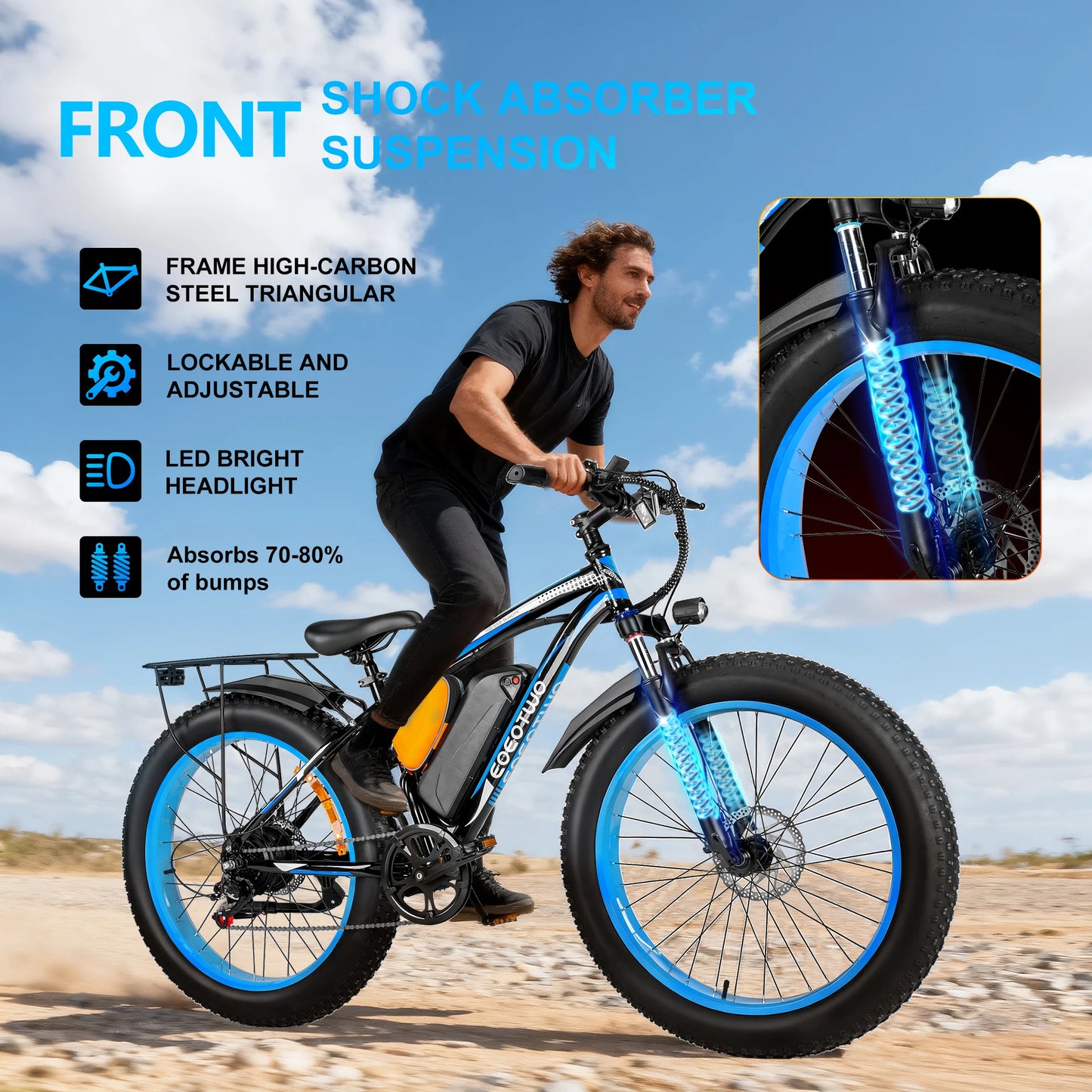 EOEOTWO 1500W Peak Electric Mountain Bike for Adults, 48V20Ah Battery, 30MPH Top Speed, 26" Fat Tire E-Bike with NFC, US Stock