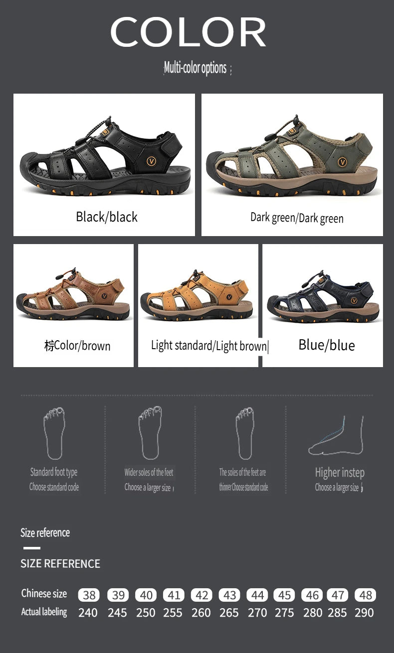2025 Summer Men Sandals Leather Mens Casual Shoes Breathable Outdoor Sandals for Men Beach Shoes Slippers Fashion Roman Shoes