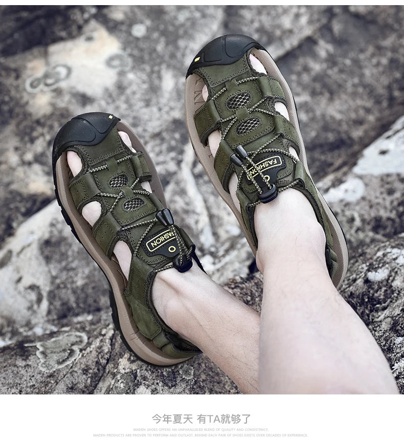 2025 Genuine Leather Men Shoes Summer New Large Size Men's Sandals Men Sandals Fashion Sandals Slippers Big Size 38-47