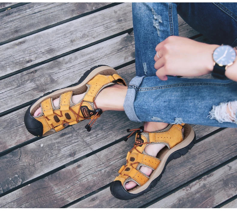 2025 Genuine Leather Men Shoes Summer New Large Size Men's Sandals Men Sandals Fashion Sandals Slippers Big Size 38-47