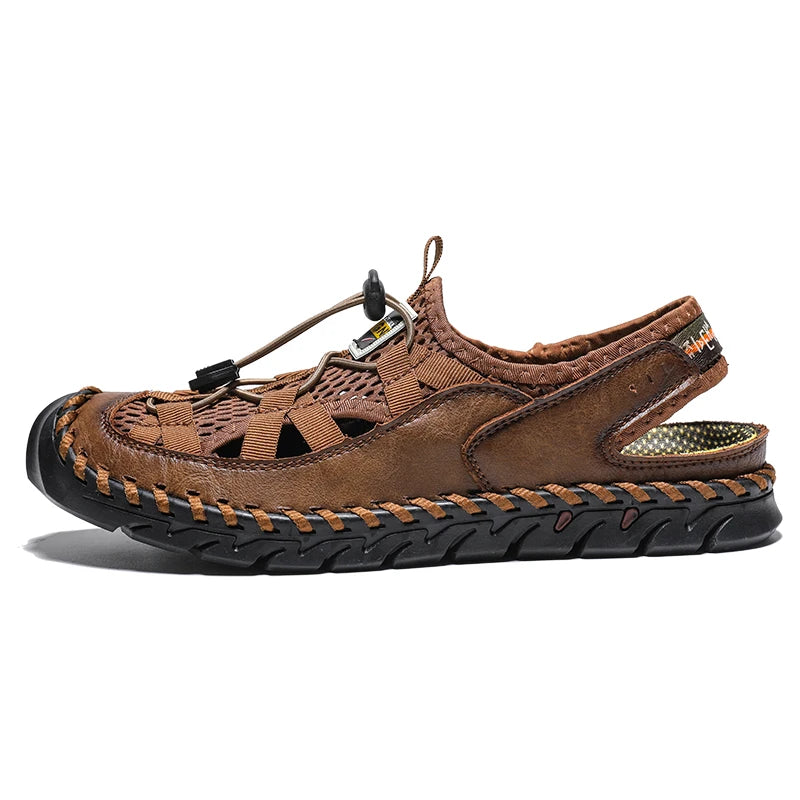 Men's Sandals Summer Leather Fisherman Beach Shoes Closed Toe Sandals for Men Handmade Breathable Water Sandals Outdoor Non Slip
