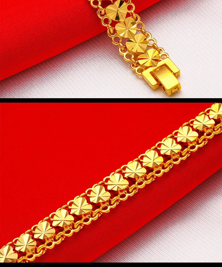 EternaGold 24K gold adjustable bracelet  AU999 full gold, wide-face shiny body shape is simple and elegant