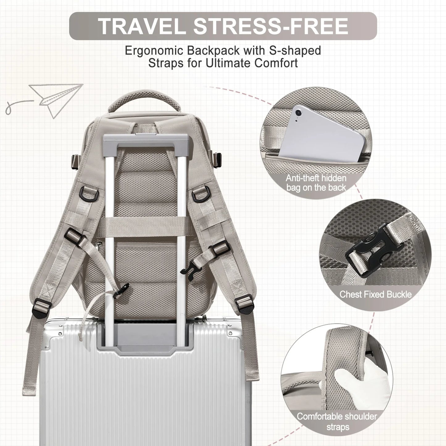 Travel Backpack for Men Women, 40L Flight Approved Carry on Hand Luggage, Anti-Theft Business Laptop Large Daypack Weekender Bag