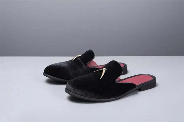 Fashion New Men Velvet Tassels Half Slippers Loafer Male Casual Purple Green Blue Black Mules Moccasins Breathable Driving Shoes