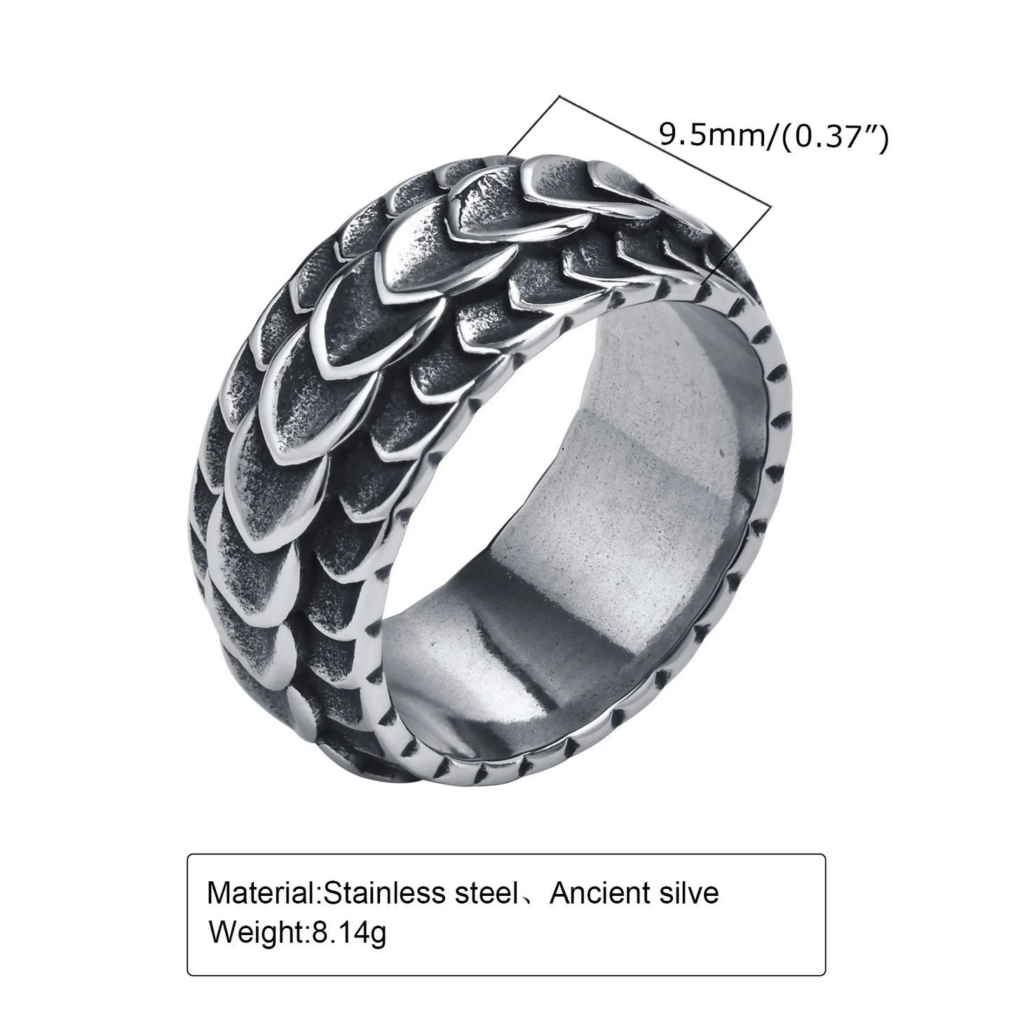 Vintage Dragon Scale Ring for Men Boys,Stainless Steel Norse Viking Dragon Spine Ring,Retro Punk Jewelry Gifts