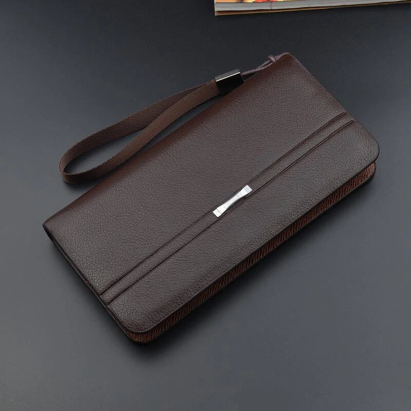 Men's Leather Long Wallet - Business Clutch with Phone Slot & Card Holder, Large Capacity Gift for Dad/Husband/Boyfriend