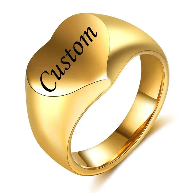 Customized Women Signet Ring Name Letter Pattern Logo Stainless Steel Rings Punk Candid Fashion Jewelry Male Wedding Accessories