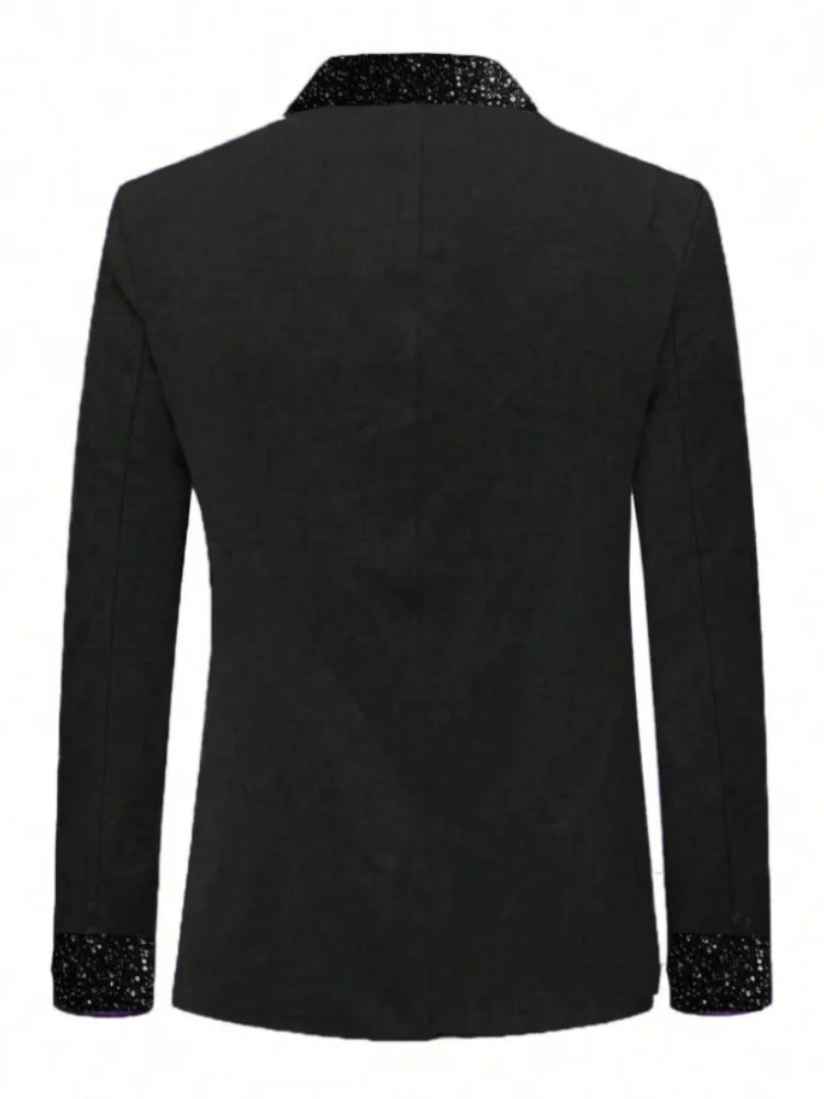 Classic Black Men Suits Shawl Lapel Sequin Patchwork Slim Fit Groom Party Suits Coat Fashion Wedding Male Blazers Costumes Homme