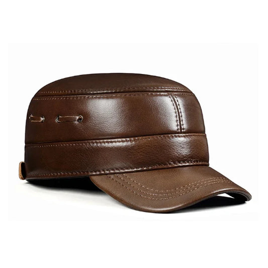 2025 New Men Spring/Winter Genuine Leather Black/Brown Flat Baseball Caps Male 54-62 cm Customized Size Outdoor Golf Hat
