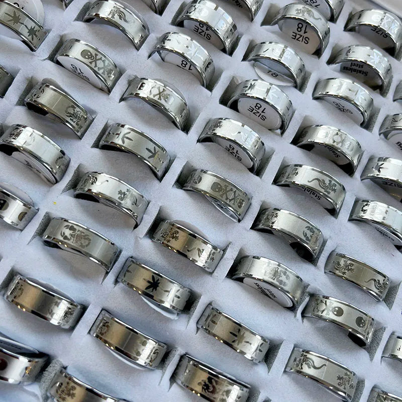 10Pcs/Lot Factory Wholesale Mixed Pattern Style Stainless Steel Ring For Men and Women Jewelry Rings Lot Never Fade