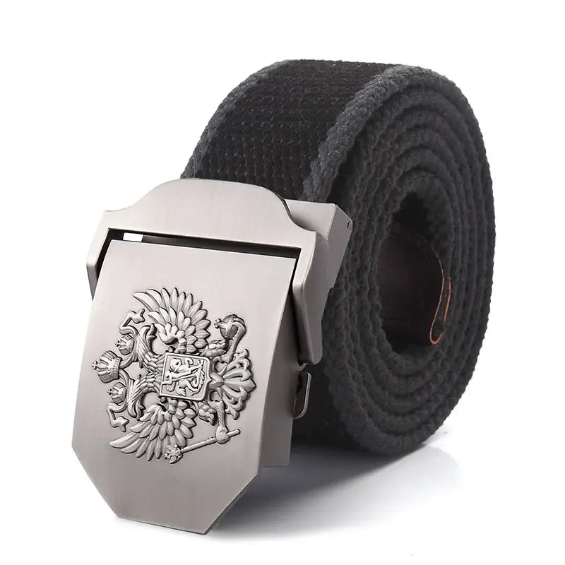 Men Canvas Belt Russia Metal Buckle Belts for Men Jeans Waistband Army Military Tactical Belts Outdoor Soldier Strap Male Black