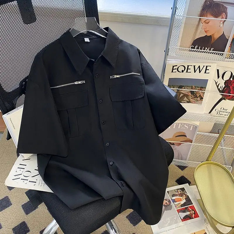 Working Short-sleeved Shirt Men's Summer High Street Niche High-end Design American Handsome Loose Casual Jacket